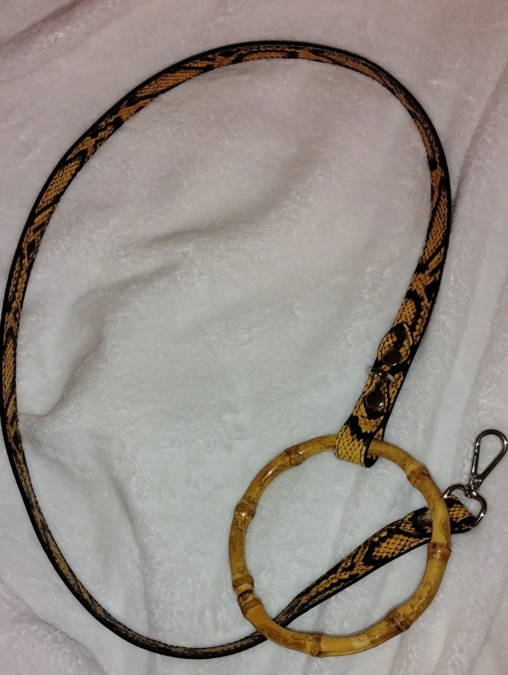 Tan Snake-Print Crossbody Strap with Bamboo Ring